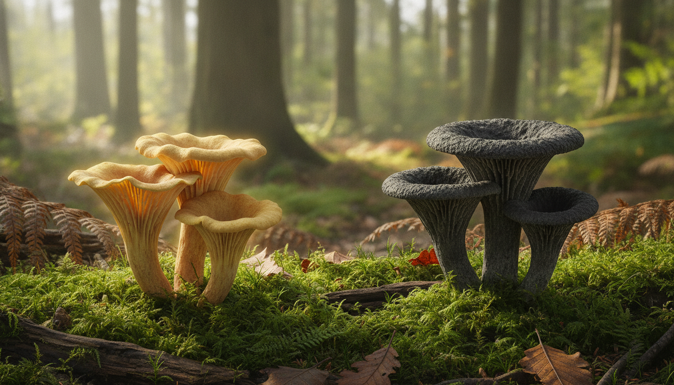 découvrez comment différencier la fausse trompette de la mort de la vraie pour éviter toute confusion dangereuse lors de la cueillette des champignons.